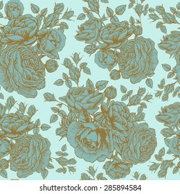 Vector floral seamless pattern with roses and persian buttercup in vintage style