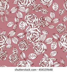 Vector floral seamless pattern with roses. The color of fading roses. Botanical hand drawn illustration with beautiful flowers. Ink drawn sketch. For vintage herbal design in the style of engravings.
