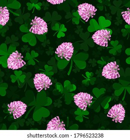 vector floral seamless pattern. shamrock leaves and clover flowers. green and pink patrick repetitive background. St. Patrick's Day. textile swatch. continuous print. design element for decor, apparel