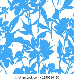 Vector floral seamless pattern. Silhouettes made of peony flowers and petals. Botanical backdrop for wallpaper, textiles, fabric, clothes, jacket, souvenirs, wrapper, surface or scrapbook. 