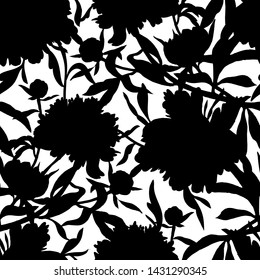 Vector floral seamless pattern. Silhouettes made of peony flowers and petals. Flat botanical backdrop for wallpaper, textiles, fabric, clothes, jacket, souvenirs, wrapper, surface or scrapbook. 