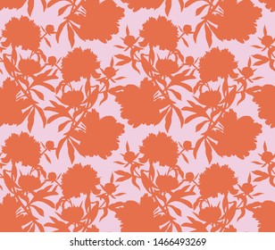 Vector floral seamless pattern. Silhouettes made of peony flowers and petals. Flat botanical backdrop for wallpaper, textiles, fabric, clothes, jacket, souvenirs, wrapper, surface or scrapbook. 