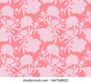 Vector floral seamless pattern. Silhouettes made of peony flowers and petals. Flat botanical backdrop for wallpaper, textiles, fabric, clothes, jacket, souvenirs, wrapper, surface or scrapbook. 