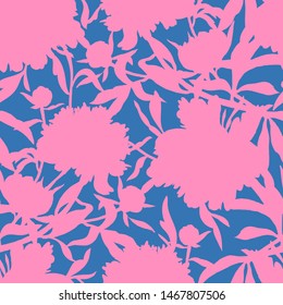 Vector floral seamless pattern. Silhouettes made of peony flowers and petals. Flat botanical backdrop for wallpaper, textiles, fabric, clothes, jacket, souvenirs, wrapper, surface or scrapbook. 