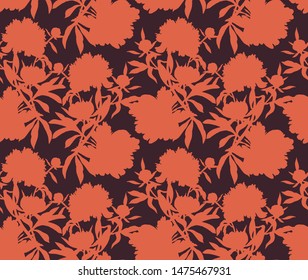 Vector floral seamless pattern. Silhouettes made of peony flowers and petals. Flat botanical backdrop for wallpaper, textiles, fabric, clothes, jacket, souvenirs, wrapper, surface or scrapbook. 