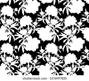 Vector floral seamless pattern. Silhouettes made of peony flowers and petals. Flat botanical backdrop for wallpaper, textiles, fabric, clothes, jacket, souvenirs, wrapper, surface or scrapbook. 