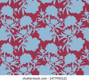 Vector floral seamless pattern. Silhouettes made of peony flowers and petals. Flat botanical backdrop for wallpaper, textiles, fabric, clothes, jacket, souvenirs, wrapper, surface or scrapbook. 