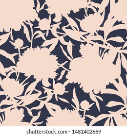 Vector floral seamless pattern. Silhouettes made of peony flowers and petals. Flat botanical backdrop for wallpaper, textiles, fabric, clothes, jacket, souvenirs, wrapper, surface or scrapbook. 