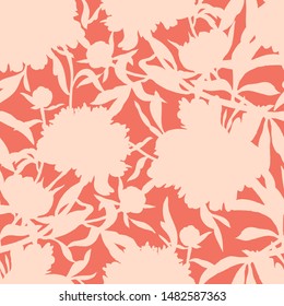 Vector floral seamless pattern. Silhouettes made of peony flowers and petals. Flat botanical backdrop for wallpaper, textiles, fabric, clothes, jacket, souvenirs, wrapper, surface or scrapbook. 