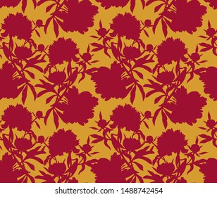 Vector floral seamless pattern. Silhouettes made of peony flowers and petals. Flat botanical backdrop for wallpaper, textiles, fabric, clothes, jacket, souvenirs, wrapper, surface or scrapbook. 