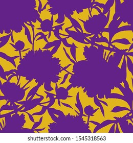 Vector floral seamless pattern. Silhouettes made of peony flowers and petals. Flat botanical backdrop for wallpaper, textiles, fabric, clothes, jacket, souvenirs, wrapper, surface or scrapbook. 