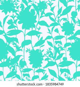 Vector floral seamless pattern. Silhouettes made of abstract garden flowers and petals. Vintage style. Flat botanical backdrop for wallpaper, textile, fabric, clothes.