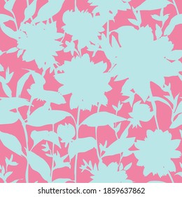 Vector floral seamless pattern. Silhouettes made of abstract garden flowers and petals. Vintage style. Flat botanical backdrop for wallpaper, textile, fabric, clothes.