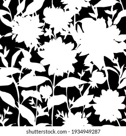 Vector floral seamless pattern. Silhouettes made of abstract garden flowers and petals. Vintage style. Flat botanical backdrop for wallpaper, textile, fabric, clothes.