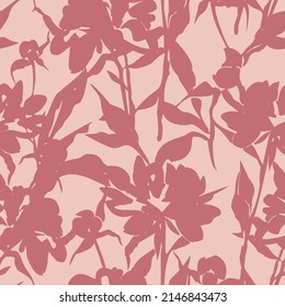 Vector floral seamless pattern. Silhouettes made of peony flowers and petals. Flat botanical backdrop for wallpaper, textiles, fabric, clothes, jacket, souvenirs, wrapper, surface or scrapbook.