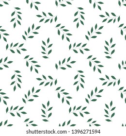 Vector floral seamless pattern with simple green branches, leaves for fabric, textile, home decor, web design.