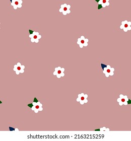 Vector  floral seamless pattern. Simple and cute white tinny flowers on lilac  background. Floral endless print for fabric design. 
