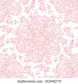 Vector floral seamless pattern. Simple floral background with beautiful doodle flowers. Cute wedding print with swirls and leafs. Vintage sweet and cute art. Pretty pink bloom wallpaper.