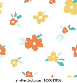 Vector floral seamless pattern with small flowers. Seamless pattern in Scandinavian style. Can be used for fabric, textile, clothing, wallpapers, prints, cards and posters. Vector background