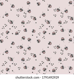 Vector floral seamless pattern with small scattered fantasy flowers, buds. Simple abstract botanical texture. Ditsy background. Liberty style wallpapers. Cute repeat design for decor, textile, fabric