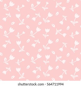 Vector floral seamless pattern with small white tulip flowers on pink. Can be used for fabric, textile, clothing, baby wallpapers or scrap booking