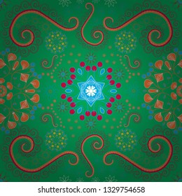 Vector floral seamless pattern. Soft design. Endless texture for wrapping, textiles, paper in green, orange and red colors.