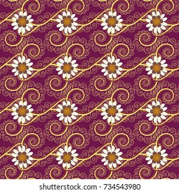Vector floral seamless pattern. Soft design. Endless texture for wrapping, textiles, paper in purple, yellow and neutral colors.