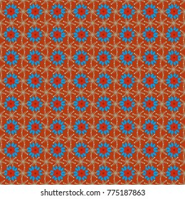 Vector floral seamless pattern. Soft design. Endless texture for wrapping, textiles, paper in blue, red and orange colors.