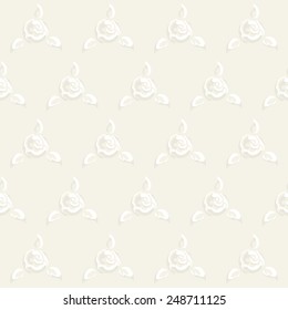 Vector floral seamless pattern with stylized white rose flowers, leafs and solid ivory background in sentimental wedding style, tender and delicate