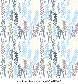 
Vector floral seamless pattern with stylized lavender flowers and grass.Hand drawn flowers and grass outlines.