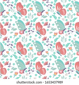 vector floral seamless pattern with summer herbs and butterflies fit to place background,wallpaper,seamless pattern,pattern,textile,print and invitation. 