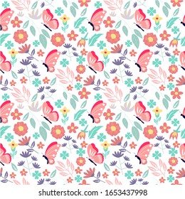 vector floral seamless pattern with summer herbs and butterflies fit to place background,wallpaper,seamless pattern,pattern,textile,print and invitation. 