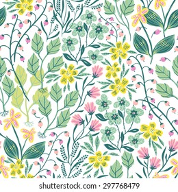 vector floral seamless pattern with summer plants and flowers