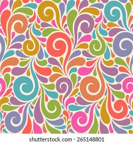 Vector floral seamless pattern with swirl shapes. Color background. Decorative illustration for print, web