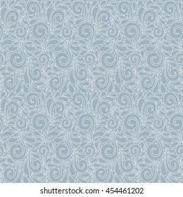 Vector floral seamless pattern with swirl shapes. Grey linear background. Decorative illustration for print, web