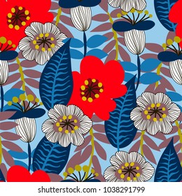 Vector floral seamless pattern for textile design. Big flowers.