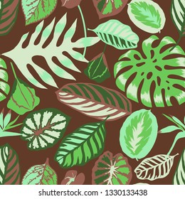 Vector floral seamless pattern with tropical Monstera leaves,Flamingo flower and exotic foliage. Bright botanical pattern with Palm leaves.Backdrop for wallpaper, fabric, textile, wrapper or surface.