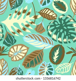 Vector floral seamless pattern with tropical Monstera leaves,Flamingo flower and exotic foliage. Bright botanical pattern with Palm leaves.Backdrop for wallpaper, fabric, textile, wrapper or surface.