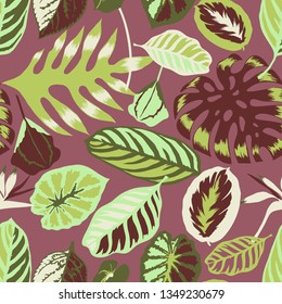 Vector floral seamless pattern with tropical Monstera leaves,Flamingo flower and exotic foliage. Bright botanical pattern with Palm leaves.Backdrop for wallpaper, fabric, textile, wrapper or surface.