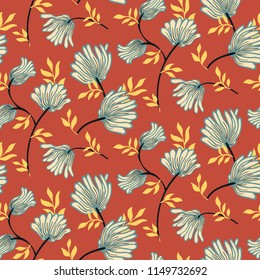 Vektor blühendes nahtloses Muster mit Vintage Blumen. Eleganter, dunkler Hintergrund. Grunge Druck mit süßen Blumen für die hausgemachte Dekoration und Sommermode. Ditsy botanische Retro-Struktur mit Blättern