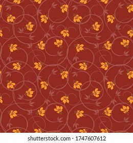 Patrón vector floral sin soldadura. Ornamento vintage con pequeñas flores bonitas, ramas curas, hojas, ramas. Papeles de estilo retro. Color rojo y naranja. Antecedentes abstractos. Elegante diseño de repetición 