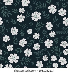 Vector floral seamless pattern. Vintage botanical background. Trendy Illustration with small flowers.