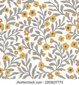 Vector floral seamless pattern. Vintage botanical background. Trendy Illustration with small flowers.