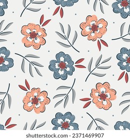 Vector Floral Seamless Pattern. Vintage Flowers and Leaves Background. Beautiful Flower and Leaf. Ditsy Floral Print