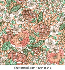  vector floral seamless pattern with vintage roses and plants