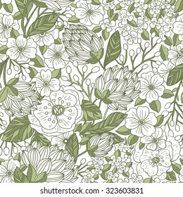 vector floral seamless pattern with vintage blooming flowers