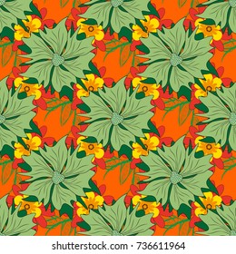 Vector floral seamless pattern. Vintage paisley ornaments. Modern luxury texture for fabrics, textile. Green, neutral and orange background wallpaper illustration with green, neutral and orange.