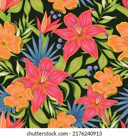 Vector floral seamless pattern. Floral pattern for wallpaper or fabric. Autumn Flower rose. Botanic Tile.
