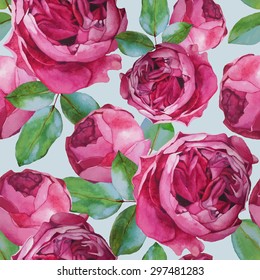 Vector floral seamless pattern with watercolor roses. Background with bouquets of hand-drawn watercolor flowers 