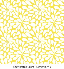 Image vectorielle motif floral harmonieux de pétales blancs en forme de goutte sur fond jaune. 